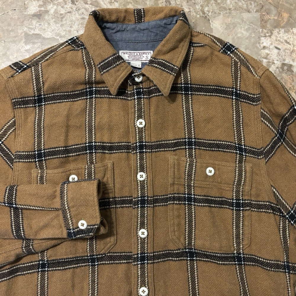 Wallace & Barnes Shirt Mens Small Flannel Brown Knit Twist Long Sleeve